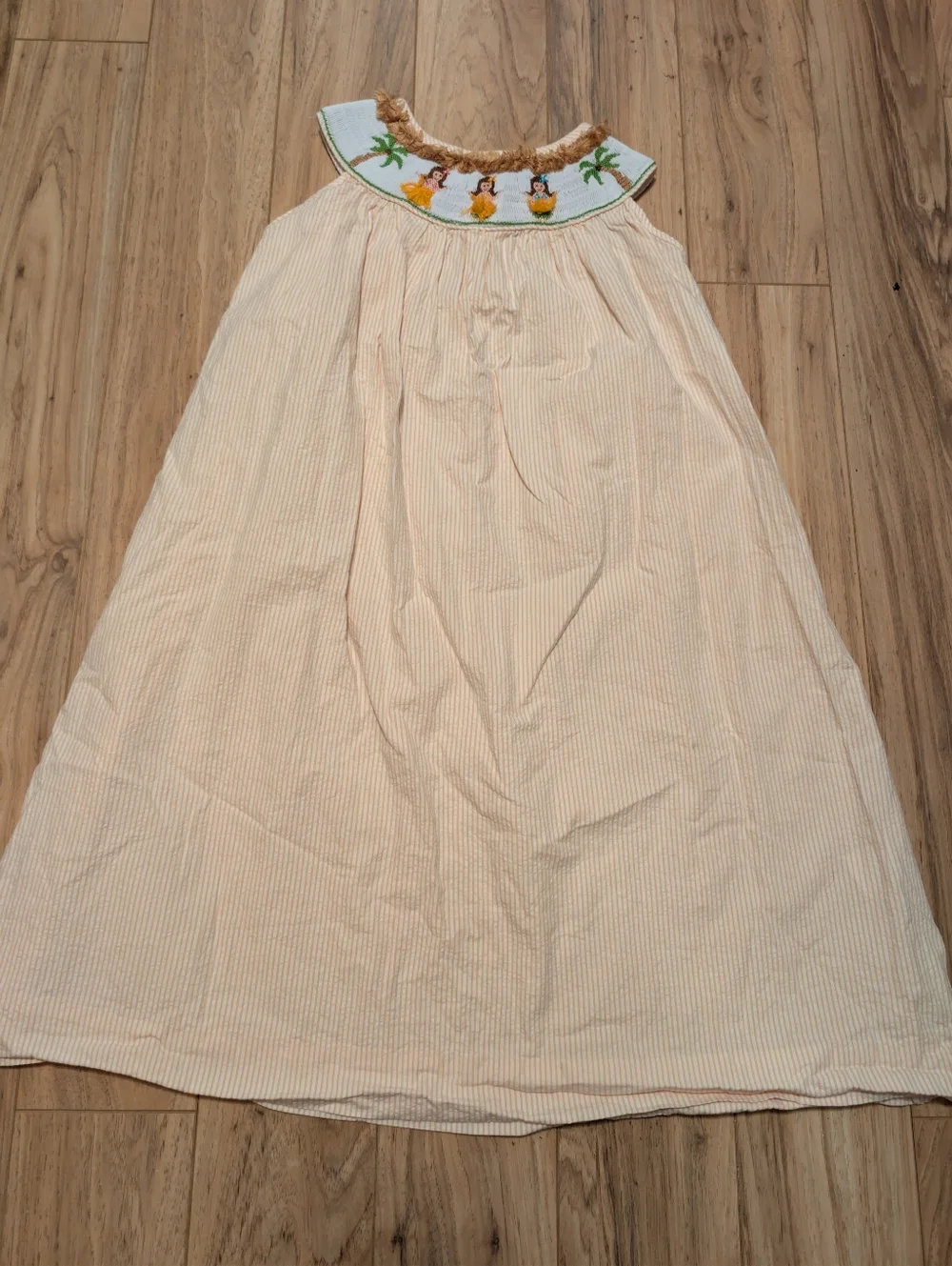 Zuccini Girls Hula Dancer Smocked Seersucker Bishop Dress Size 6X Tropical